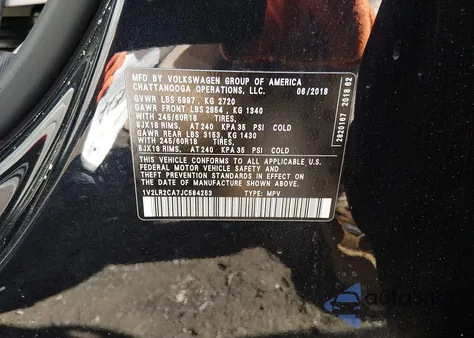 2018 Volkswagen Atlas 3.6L V6 Se/3.6L V6 Se W/Technology z USA, uszkodzony, nr VIN 1V2LR2CA7JC584253